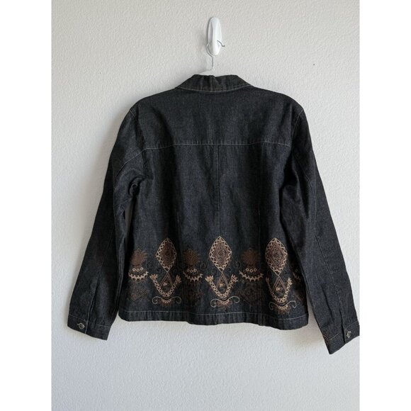 Chico's Black Denim Jacket Embroidered Beaded Boho Western Vintage Size Large - Picture 2 of 11